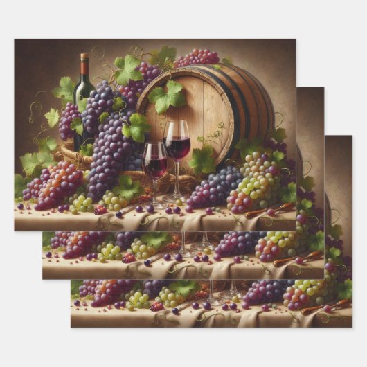 Feuille De Papier Cadeau Raisins et vin vie morte (Lot)