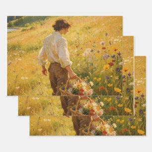 Feuille De Papier Cadeau Ramassage de fleurs sauvages impressionnistes