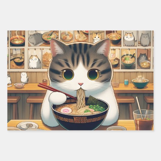 Feuille De Papier Cadeau Ramen mangeant de chat Munchkin (Devant 3)