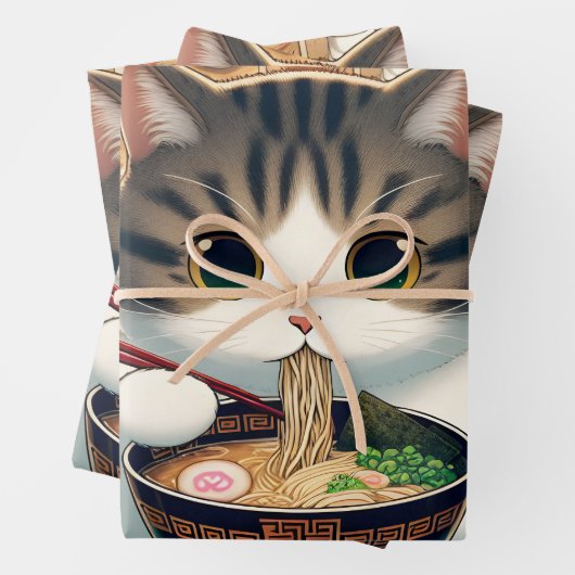 Feuille De Papier Cadeau Ramen mangeant de chat Munchkin (En situation)