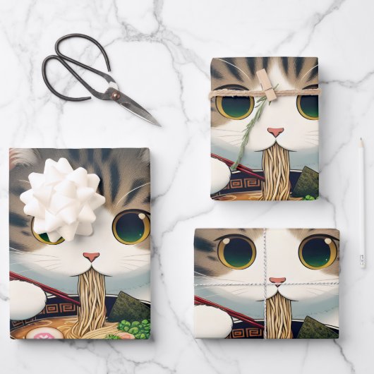 Feuille De Papier Cadeau Ramen mangeant de chat Munchkin (Recto)