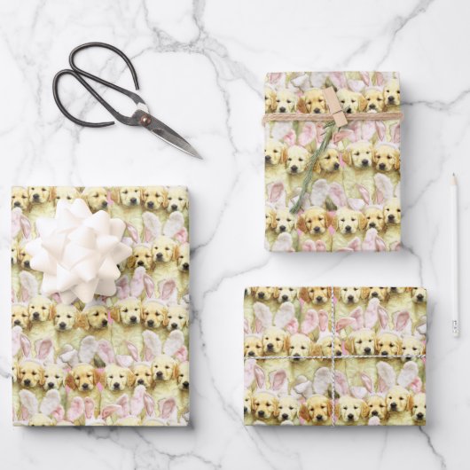 Feuille De Papier Cadeau Rangée de lapins chiots (Recto)