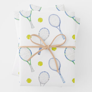 Feuille De Papier Cadeau Raquettes de tennis bleu aquarelle
