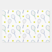 Feuille De Papier Cadeau Raquettes de tennis bleu aquarelle (Devant)