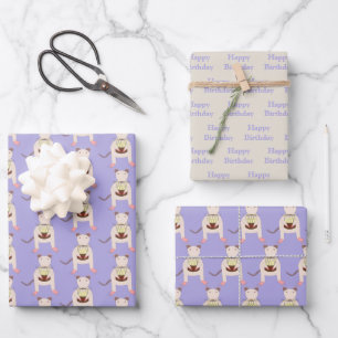 Feuille De Papier Cadeau Rat de Siamese avec gâteau d'anniversaire