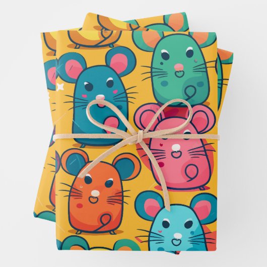 Feuille De Papier Cadeau Rats lumineux et charmants pour enfants (En situation)