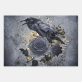 Feuille De Papier Cadeau Raven Bird Gold Blue/Black Rose Whimsical (Devant 3)