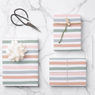 Feuille De Papier Cadeau Rayé Bohème Anniversaire Fête de Naissance Bébé Ro