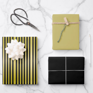 Feuille De Papier Cadeau Rayé noir et or