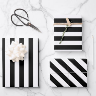 Feuille De Papier Cadeau Rayure élégante noir et blanc