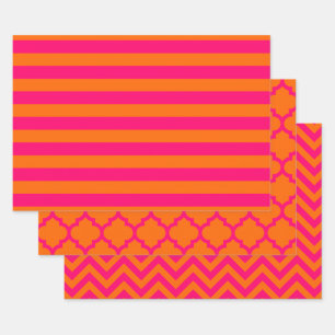 Feuille De Papier Cadeau Rayure Marocain Chevron Couleurs DIY Orange Rose f