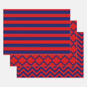 Feuille De Papier Cadeau Rayure Marocain Chevron DIY Couleurs Rouge Bleu