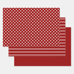 Feuille De Papier Cadeau Rayures à pois blancs rouges