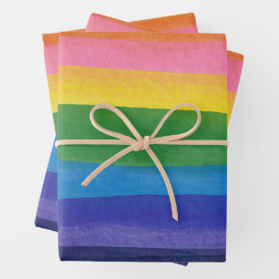 Feuille De Papier Cadeau Rayures arc-en-ciel aquarelle modernes Lumineuses