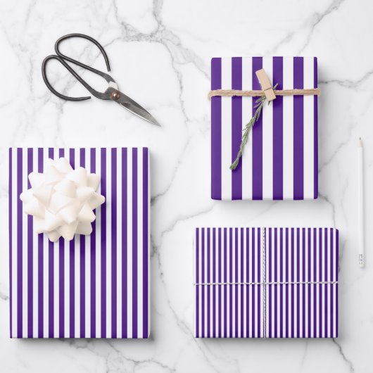 Feuille De Papier Cadeau Rayures Blanc et Violet Foncé (Recto)