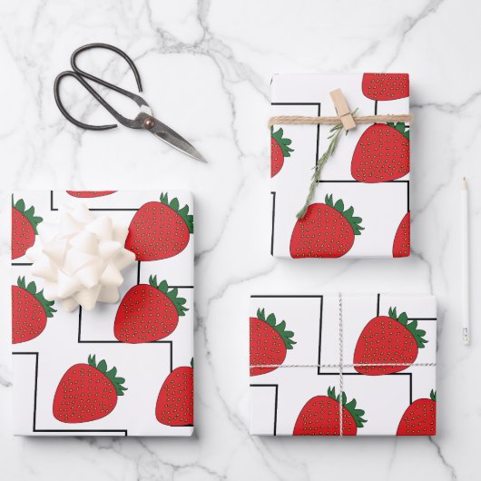 Feuille De Papier Cadeau Rayures Chevron Fraise (Recto)