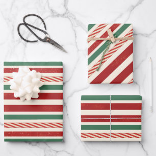 Feuille De Papier Cadeau Rayures de Noël Retro Treasures