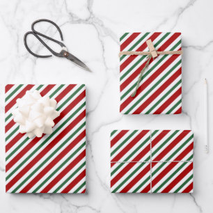 Feuille De Papier Cadeau Rayures de Noël Rouge Vert Blanc