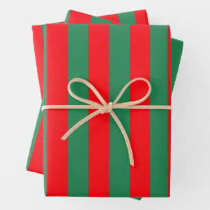 Feuille De Papier Cadeau Rayures de Noël rouges et vertes classiques