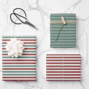 Feuille De Papier Cadeau Rayures de pull tricoté pour les fêtes (rouge et v