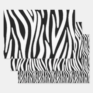 Feuille De Papier Cadeau Rayures de zèbre en effet de fourrure noir et blan