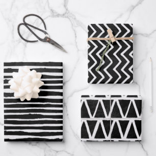 Feuille De Papier Cadeau Rayures Doodle Blanc Noir Délavé