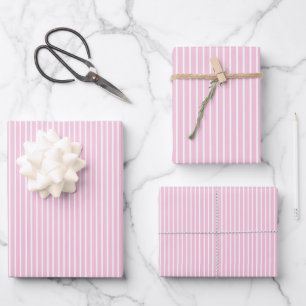 Feuille De Papier Cadeau Rayures Élégantes Blanc - Rose Clair