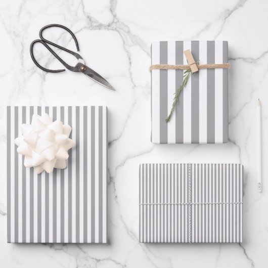 Feuille De Papier Cadeau Rayures grises et blanches (Recto)