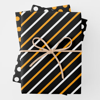 Feuille De Papier Cadeau Rayures jaunes, noires et blanches et pois gras