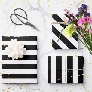 Feuille De Papier Cadeau Rayures noires et blanches Vintage Classique