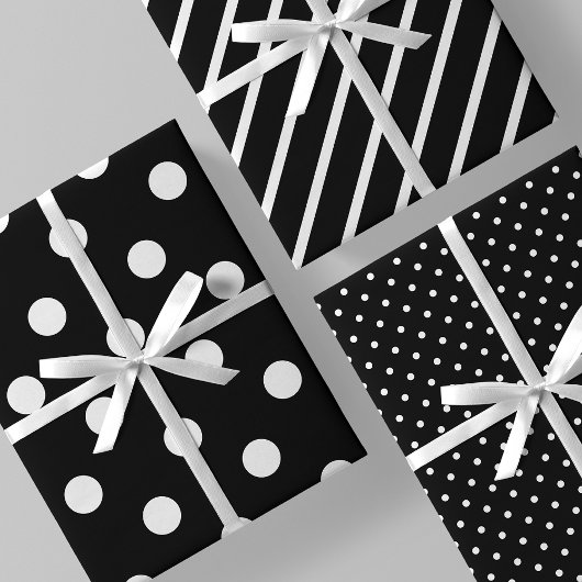 Feuille De Papier Cadeau Rayures & Points Classiques Noir & Blanc