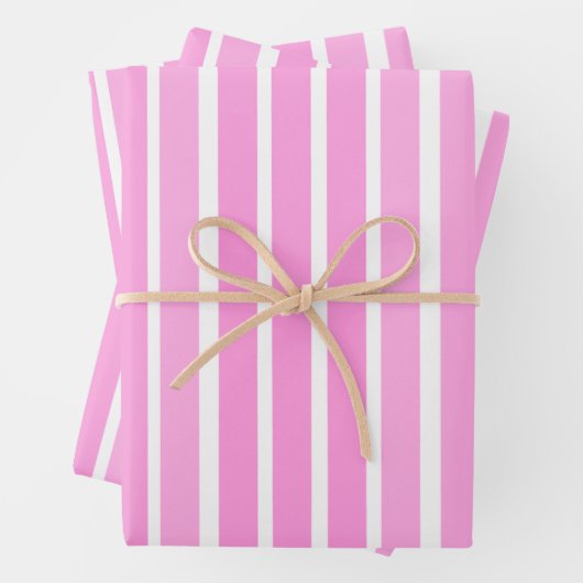 Feuille De Papier Cadeau Rayures roses et blanches (En situation)