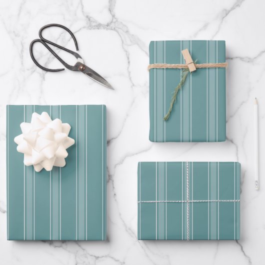 Feuille De Papier Cadeau Rayures vert gris et vert gris clair (Recto)