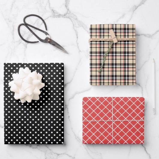 Feuille De Papier Cadeau Rayures Vichy Classiques Points Noirs Blancs (Recto)
