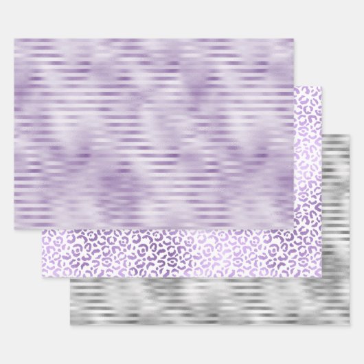 Feuille De Papier Cadeau Rayures violettes Glam (Lot)