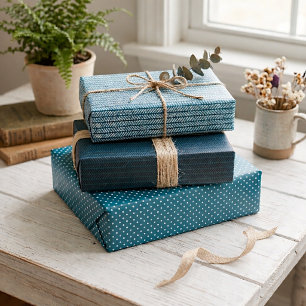 Feuille De Papier Cadeau Rayures Zigzag Abstraites Bleu Sarcelle Vert Blanc