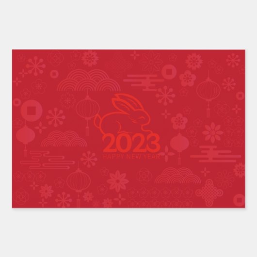 Feuille De Papier Cadeau Red 2023 Lunar Nouvel An Rabbit (Devant 3)