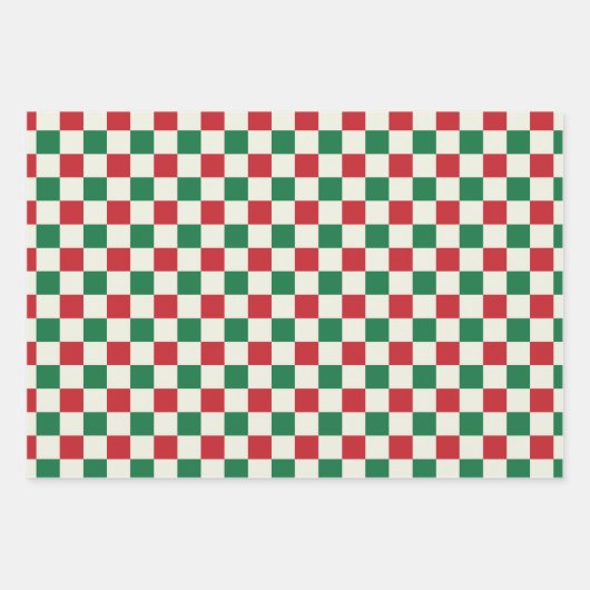 Feuille De Papier Cadeau Red and Green Retro Check (Devant)