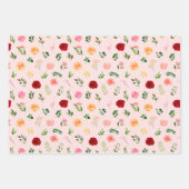 Feuille De Papier Cadeau Red and Orange Flowers with Foliage Pattern (Devant 2)