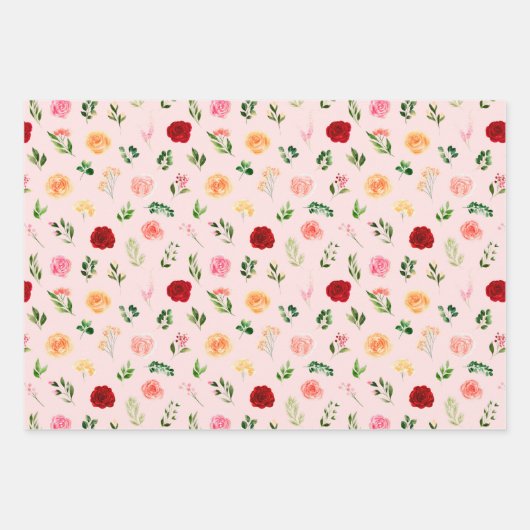 Feuille De Papier Cadeau Red and Orange Flowers with Foliage Pattern (Devant 2)