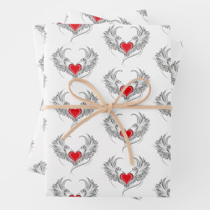 Feuille De Papier Cadeau Red Angel Coeur avec ailes
