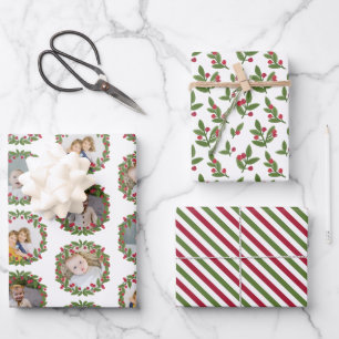 Feuille De Papier Cadeau Red Berry Wreath Photo Collage Christmas