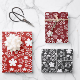 Feuille De Papier Cadeau Red, Black & White Star & Snowflake Motif