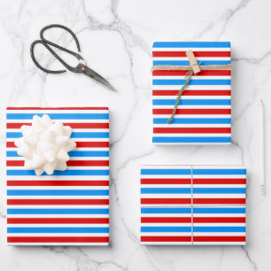 Feuille De Papier Cadeau Red Blue White Stripes fête de l'indépendance
