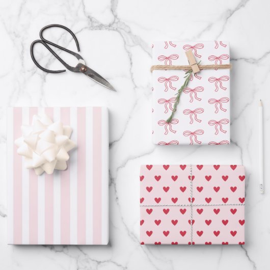 Feuille De Papier Cadeau Red Bow Hearts Valentine's Day Gifts (Recto)