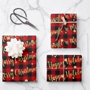 Feuille De Papier Cadeau Red Buffalo Plaid Gold Jingle de Noël