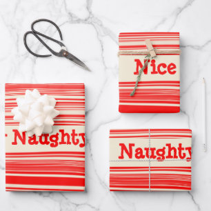 Feuille De Papier Cadeau  Red Candy Stripes Naughty Nice Noël
