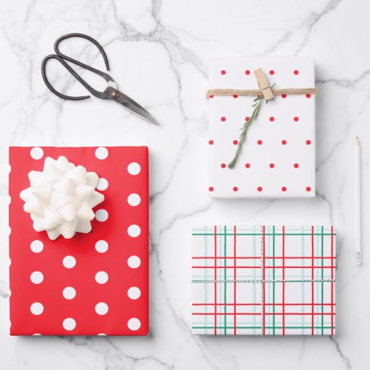 Feuille De Papier Cadeau Red Dot and Plaid Christmas Collection (Recto)