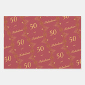 Feuille De Papier Cadeau Red Gold moderne 50 Fabuleux anniversaire (Devant 2)