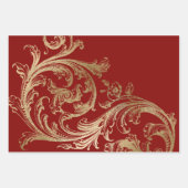 Feuille De Papier Cadeau Red Gold Rococo Baroque Swirl (Devant)